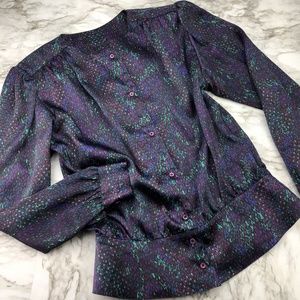 Vintage 80s Purple Snakeskin Unique Satin Blouse